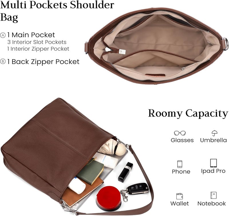 befen Genuine Leather Hobo Bags Purses for Women, Women's Shoulder bag Handbags Crossbody Bag with 2 Shoulder Straps - Image 2